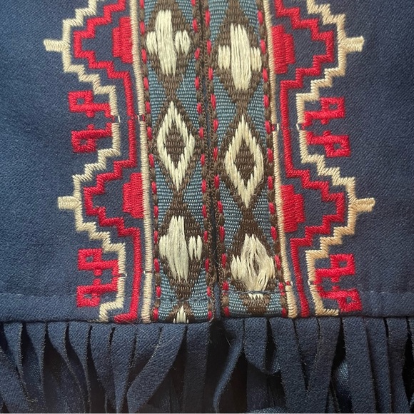 Flying Tomato Blue Faux Suede Southwestern Jacket Fringe Embroidered Small Aztec - Picture 14 of 16